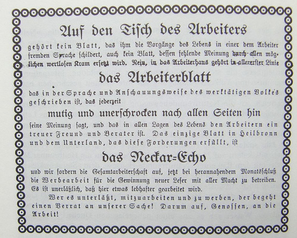 Anzeige im Neckar-Echo vom 19. September 1908 (Stadtarchiv Heilbronn)