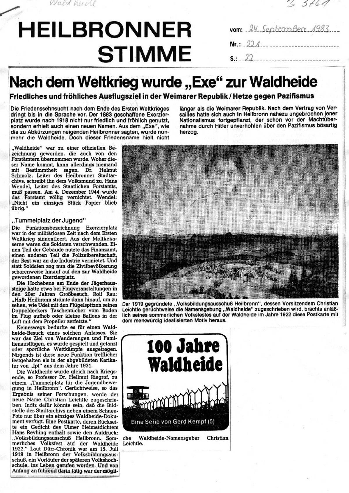 Gerd Kempf: 100 Jahre Waldheide - Serie der Heilbronner Stimme 1983, Teil 5 a (stimme.de) Gerd Kempf: 100 Jahre Waldheide - Serie der Heilbronner Stimme 1983, Teil 5 a (stimme.de)