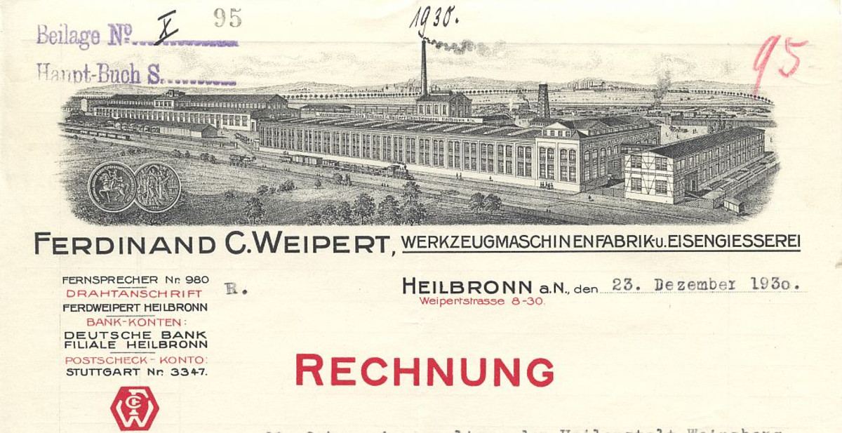 Rechnungskopf der Firma Weipert (Stadtarchiv Heilbronn E002-1238) Rechnungskopf der Firma Weipert (Stadtarchiv Heilbronn E002-1238)