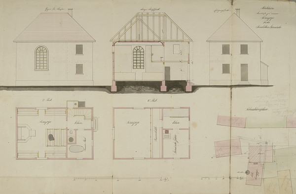 Plan der projektierten (aber nicht realisierten) Synagoge in Horkheim im Bereich der heutigen Schlossgasse; 1859 (Stadtarchiv Heilbronn)