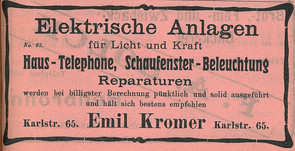 Anzeige der Firma Kromer im Adressbuch der Stadt Heilbronn, 1909 (Stadtarchiv Heilbronn)