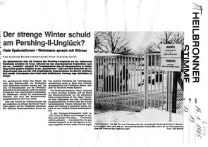 Hans-Joachim Godel: Der strenge Winter schuld am Pershing-II-Unglück? (Heilbronner Stimme vom 16. Januar 1985, S. 13)