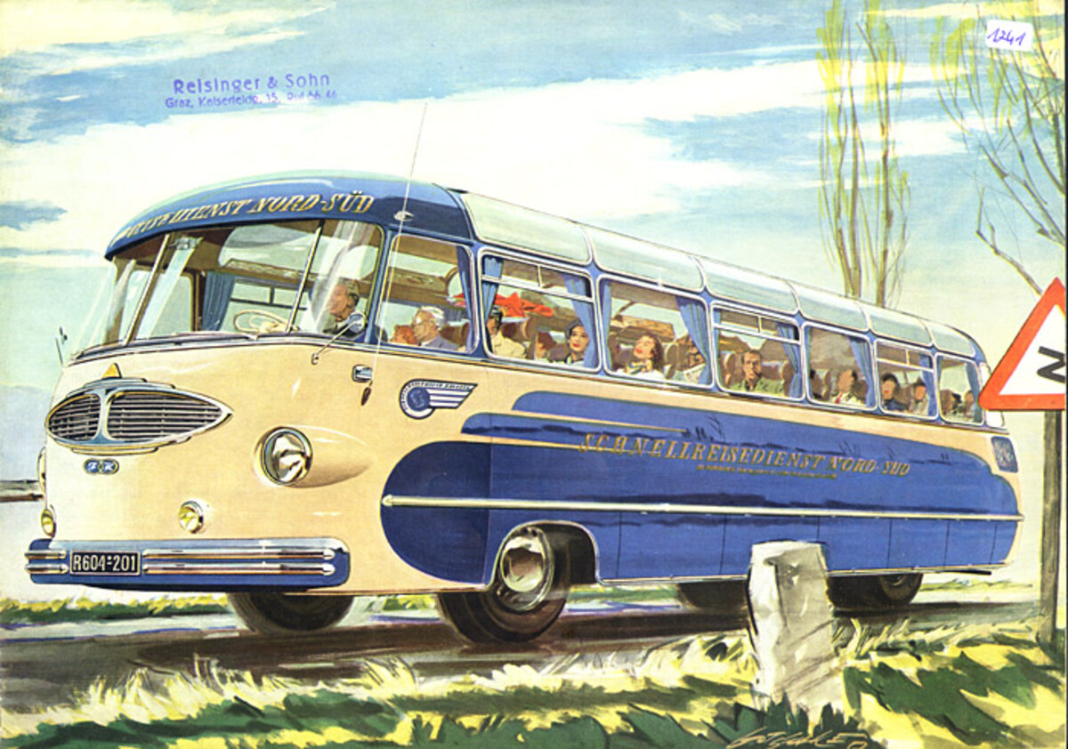 Werbeprospekt für einen Ford-Drauz-Bus aus den 1950er Jahren. (Stadtarchiv Heilbronn) Werbeprospekt für einen Ford-Drauz-Bus aus den 1950er Jahren.
(Stadtarchiv Heilbronn)