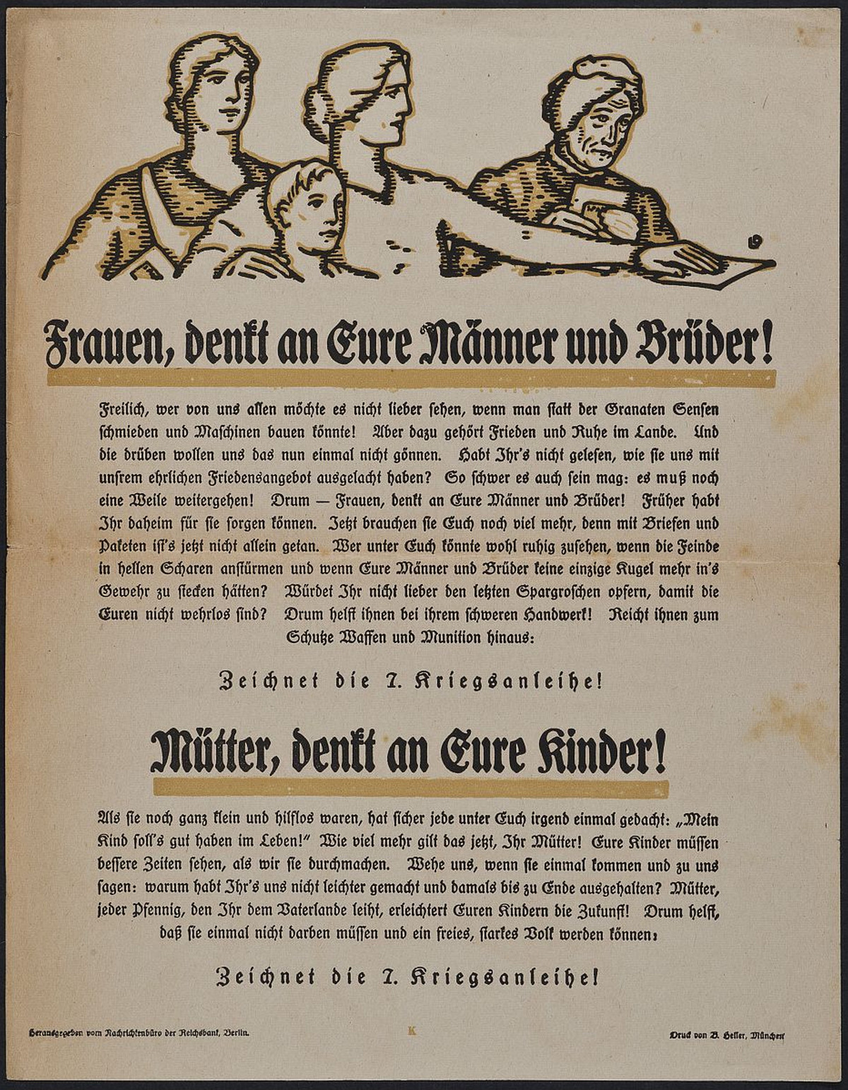 Aufruf zur Zeichnung der 7. Kriegsanleihe. Frauen - Mütter, denkt (Stadtarchiv Heilbronn E002-163) Aufruf zur Zeichnung der 7. Kriegsanleihe. Frauen - Mütter, denkt (Stadtarchiv Heilbronn E002-163)