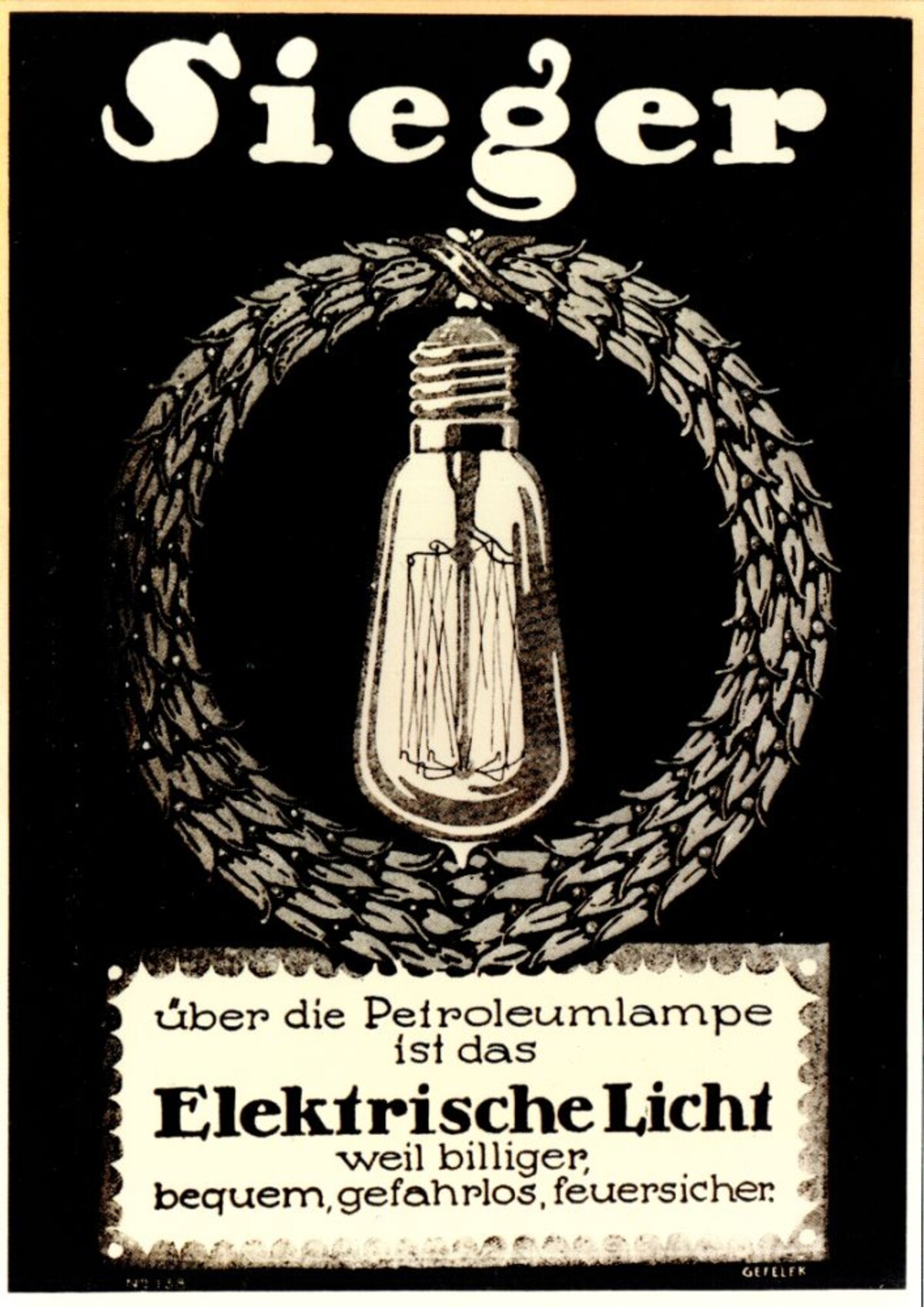 Werbeplakat für elektrische Beleuchtung, um 1900 (Archiv ZEAG) Werbeplakat für elektrische Beleuchtung, um 1900 (Archiv ZEAG)