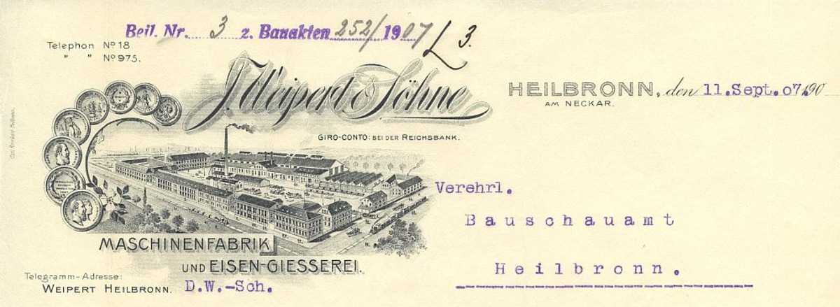 Rechnungskopf der Firma Weipert & Söhne (Stadtarchiv Heilbronn E002-443) Rechnungskopf der Firma Weipert & Söhne (Stadtarchiv Heilbronn E002-443)