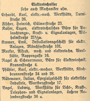 Auszug aus dem Adressbuch der Stadt Heilbronn 1920, Verzeichnis der Gewerbe- und Handeltreibenden (Stadtarchiv Heilbronn)