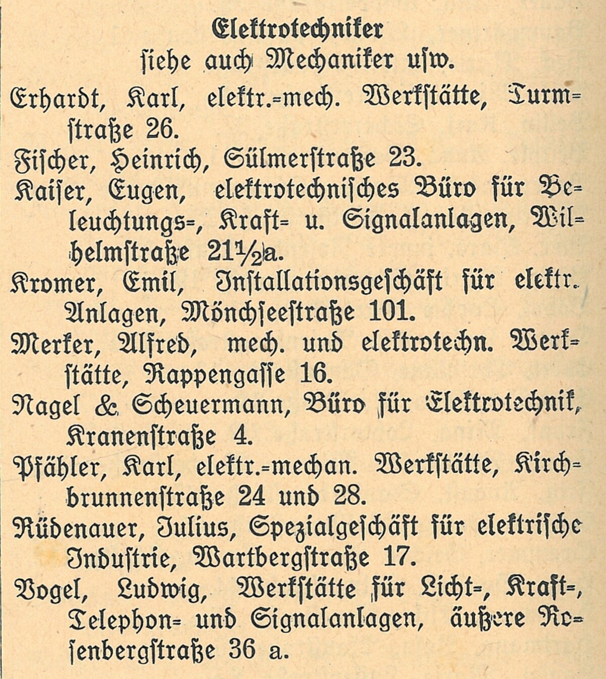 Auszug aus dem Adressbuch der Stadt Heilbronn 1920, Verzeichnis der Gewerbe- und Handeltreibenden (Stadtarchiv Heilbronn) Auszug aus dem Adressbuch der Stadt Heilbronn 1920, Verzeichnis der Gewerbe- und Handeltreibenden (Stadtarchiv Heilbronn)