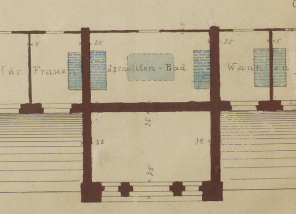 Das im Oktober 1892 eröffnete Heilbronner Stadtbad verfügte auch über ein israelitisches Ritualbad. Es befand sich bei den Wannenbädern im ersten Stock
(Stadtarchiv Heilbronn)