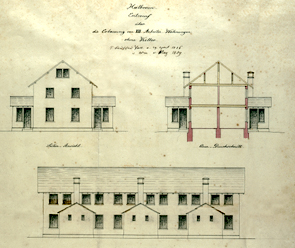 Entwurf der ersten Arbeiterhäuser; 1856
(Stadtarchiv Heilbronn A034-76)
