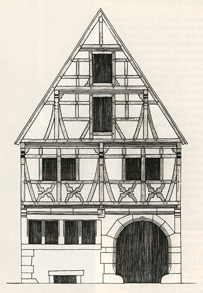 Ein typisches Heilbronner Weingärtnerhaus; Rekonstruktion von Willi Zimmermann.
(Stadtarchiv Heilbronn)