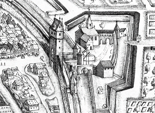 Fleinertor; 1658
Stadtansicht von Johann Sigmund Schlehenried (Ausschnitt) 
(Stadtarchiv Heilbronn)