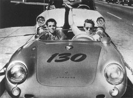 James Dean und der Heilbronner Rolf Wütherich 1955 im Unglücks-Porsche.