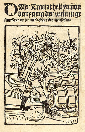 Das berühmte Traktat des Arnaldus de Villanova über die "Bereitung der Weine zu Gesundheit und Nutzbarkeit der Menschen"; 1512
(Stadtarchiv Heilbronn L003D-R-9146)