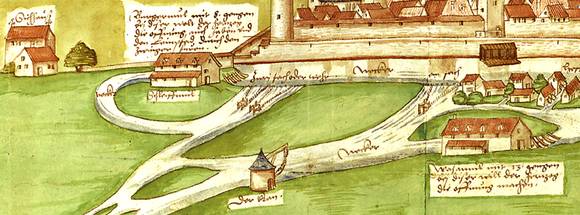Die Heilbronner Mühlen und der Kran; um 1554
(Stadtarchiv Heilbronn E005-533)