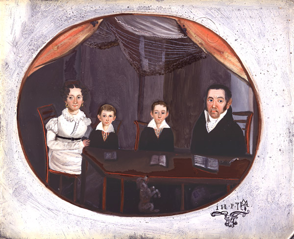 Robert Mayer (2. v. links) mit seinen Eltern, dem Apotheker Christian Jakob Mayer und Katharina Elisabeth, geb. Heermann, und mit seinem Bruder Carl Gustav.
(Stadtarchiv Heilbronn D032-407)