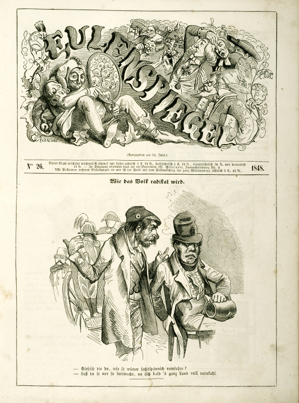 Seite aus dem "Eulenspiegel" von Ludwig Pfau; 1848
(Stadtarchiv Heilbronn)