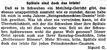 Leserbrief in der Heilbronner Stimme; 24. März 1965