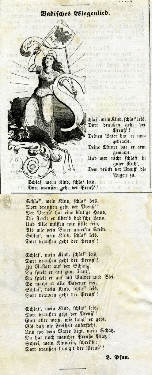 Ludwig Pfau: Badisches Wiegenlied (Eulenspiegel Nr. 50, 08.12.1849, S. 200)